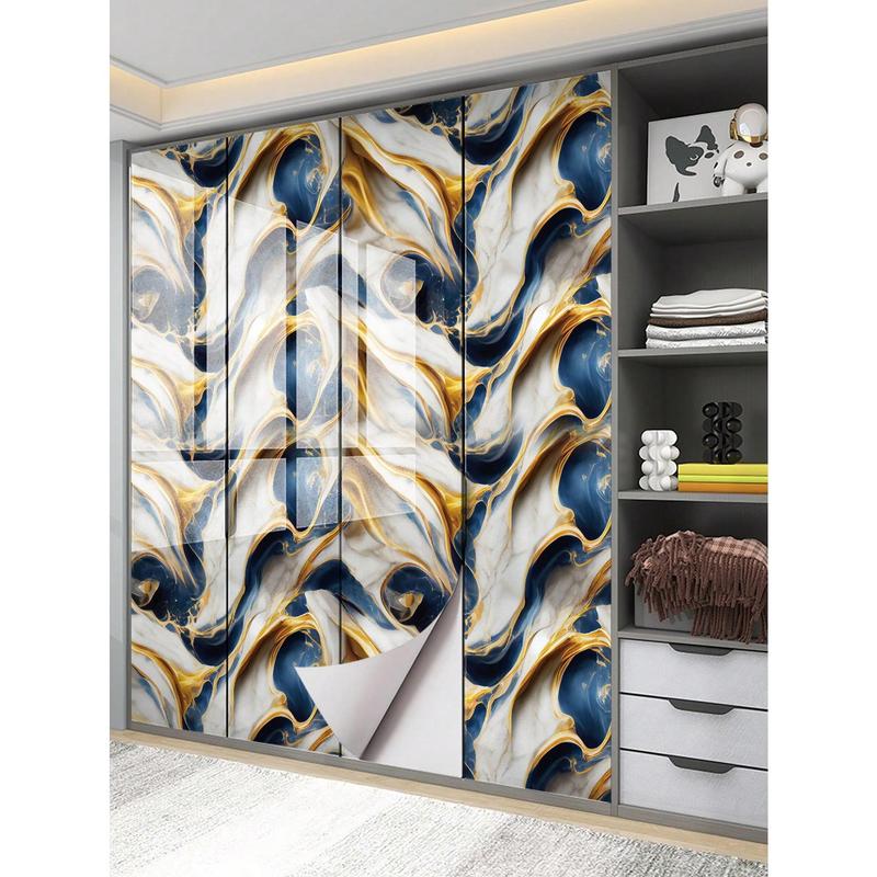 1Pc Dark Blue And Gold Marbling Waterproof And Oil Proof Pvc Self-Adhesive Kitchen Accessories Drawer Shelf Liner, Table Countertop Protection Sticker, Household Chalkboard Sticker, Marble Wallpaper Boho Orange