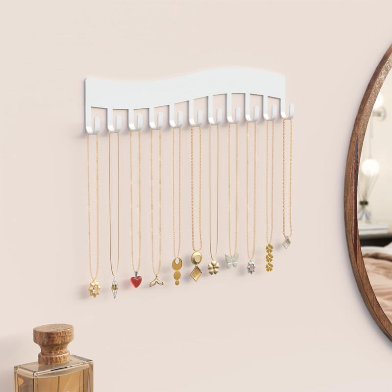 Wall Necklace Organizer Holder: Wall Mounted Jewelry Hanging Storage Necklaces Display Hanger White