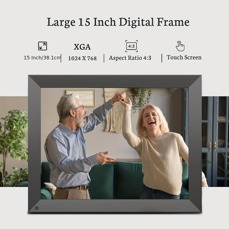 15-Inch HD Digital Photo Frame with Touch Screen, Auto Rotation, Wall Mount Option - Instant Cloud Sharing for Photos & Videos, Perfect Gift for Family & Friends, Ideal for Home Decor