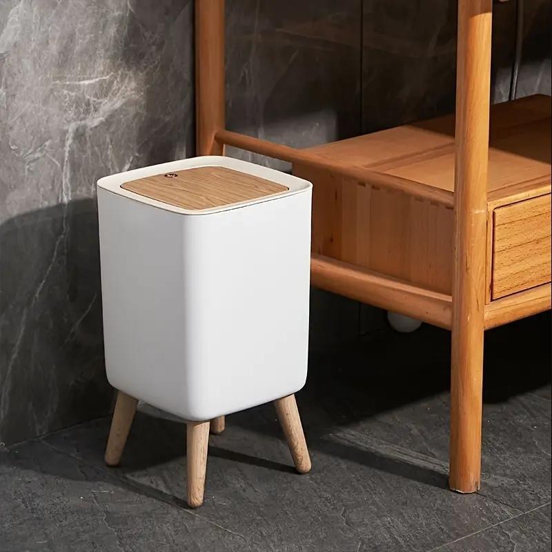 Trash Can with 4 Stand, 1 Count Stylish White Garbage Bin with Lid, Household Waste Bin for Living Room & Bedroom & Kitchen