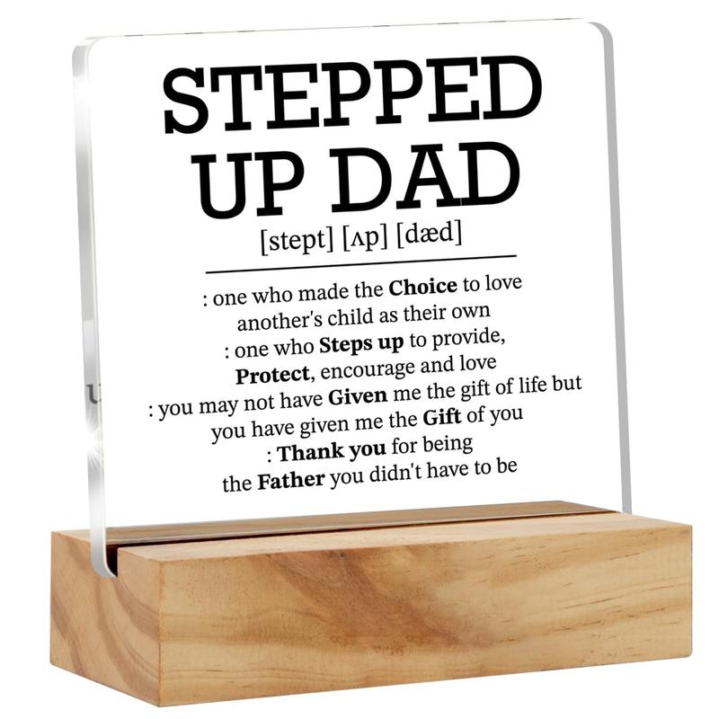 Gifts for Stepdad Stepfather Bonus Dad, Stepped up dad Definition Desk Decor Acrylic Desk Plaque Sign with Wood Stand Home Office Desk Sign Keepsake Step Dad Father's Day Present Wooden Decorative