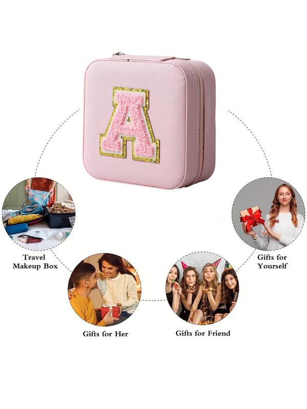 Plush Letter Embroidering Design Jewelry Storage Box,  Portable Waterproof Jewelry Organizer for Women, Jewelry Display Stand for Travel & Daily Use, Gift for Her Girlfriend