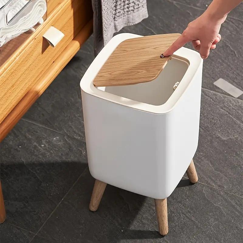 Trash Can with 4 Stand, 1 Count Stylish White Garbage Bin with Lid, Household Waste Bin for Living Room & Bedroom & Kitchen