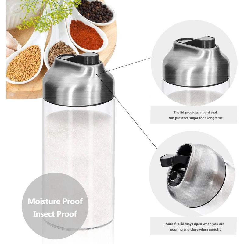 12 OZ Glass Sugar Dispenser with Pour Spout, Weighted Pourer, for Coffee,Tea and Baking