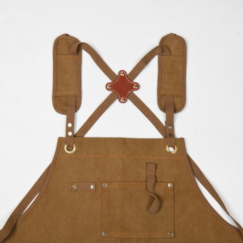 NEW! Canvas Apron with Multiple Pockets, Adjustable Cross Back Strap Apron, High-grade Thick Apron,Christmas Gift Star chef apron