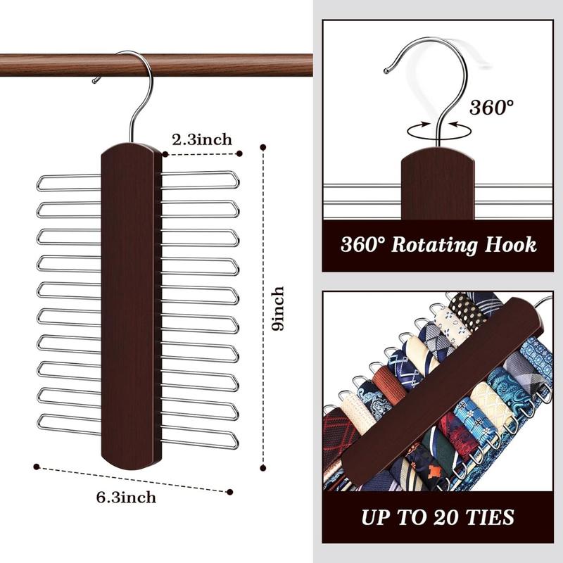 2 Pack Tie Rack for Closet,Wooden Necktie Organizer Storage Tie Belt Hanger,360 Degree Swivel Space Saving Ties Holder for Men Hanging 40 Ties,Scarves