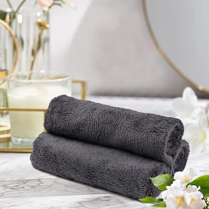 48 Pack, Ultra Soft Towel Sets 12 x 12 inch, Absorbent & Quick Drying Coral Velvet Washcloth, Multi-Purpose Wash Cloths & Hand Towels for Bathroom, Hotel, and Gym (Grey) absorbent towel