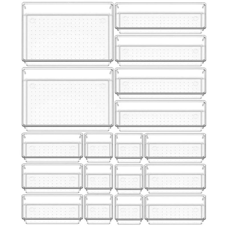 Clear Plastic Drawer Organizer, 1 Set Multi-size Desktop Drawer Divider Storage Box, Storage Organizer for Cosmetic, Jewelry, Kitchen, Bedroom, Bathroom, Office