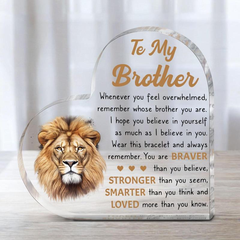 Heart Shaped Acrylic Plaque, Lion Pattern Ornament, Gift for Brother, Home Decor for Living Room Office, Festive & Party Supplies