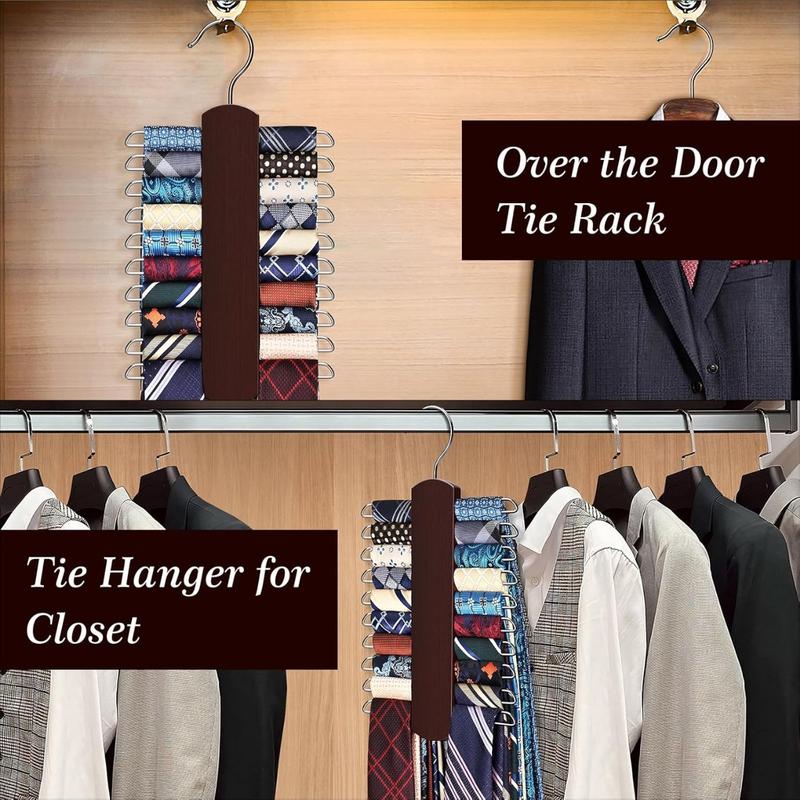 2 Pack Tie Rack for Closet,Wooden Necktie Organizer Storage Tie Belt Hanger,360 Degree Swivel Space Saving Ties Holder for Men Hanging 40 Ties,Scarves