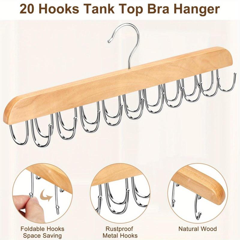 Bra Hanger with 20 Hooks, 1 Count Space Saving Wooden Hanger for Closet, Hanger for Underwears, Ties, Camisoles & Belts, Household Organizer for Closet, Wardrobe, Dorm