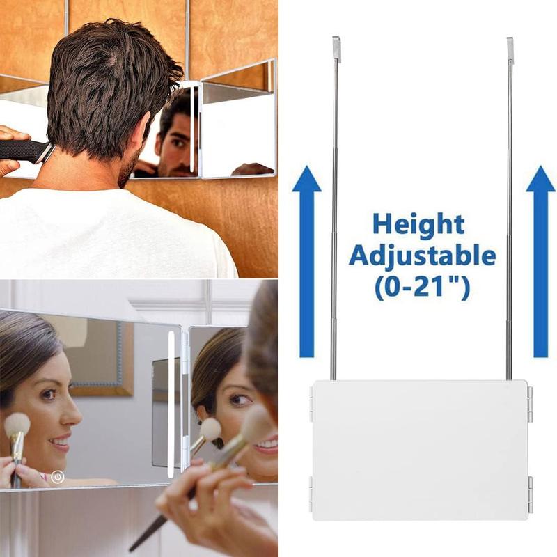 3 Way Mirror for Hair Cutting,360 Trifold Mirror with Height Adjustable Telescoping Hooks,and 5X Magnification Mirror,for Makeup, Hair Styling Decor Glass Portable Gift Portable Gift