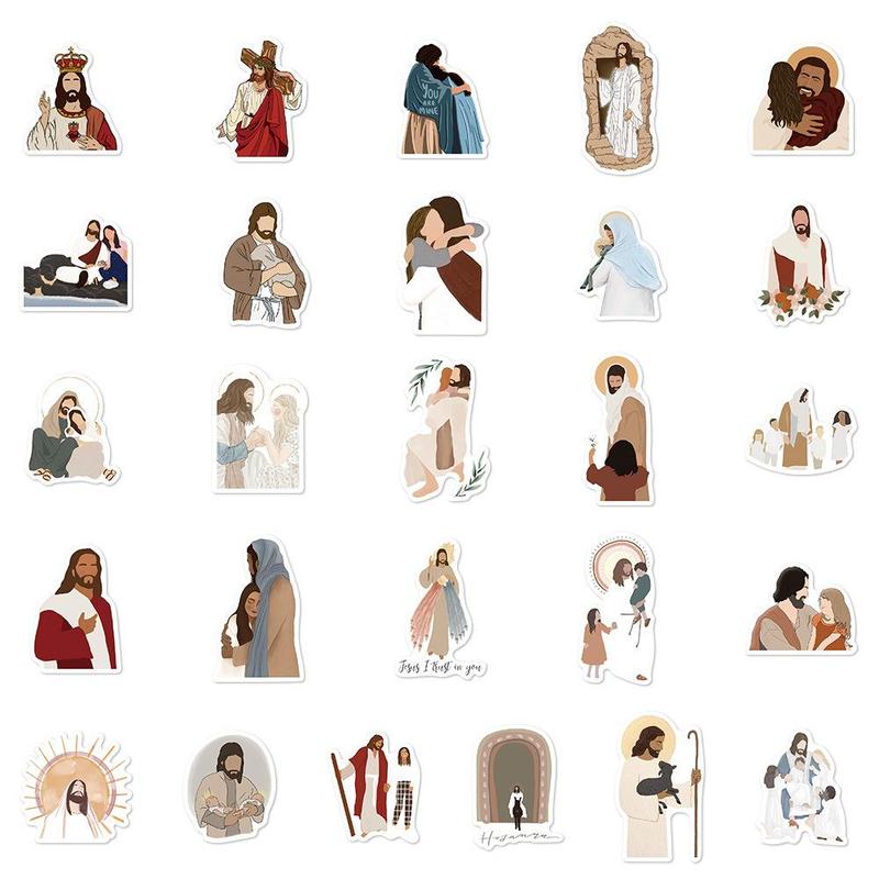 Jesus Series Sticker, 50pcs Figure Series Decorative Sticker with Box, DIY Decals for Water Bottle, Laptop, Phone Case, Scrapbooking, Journal Making