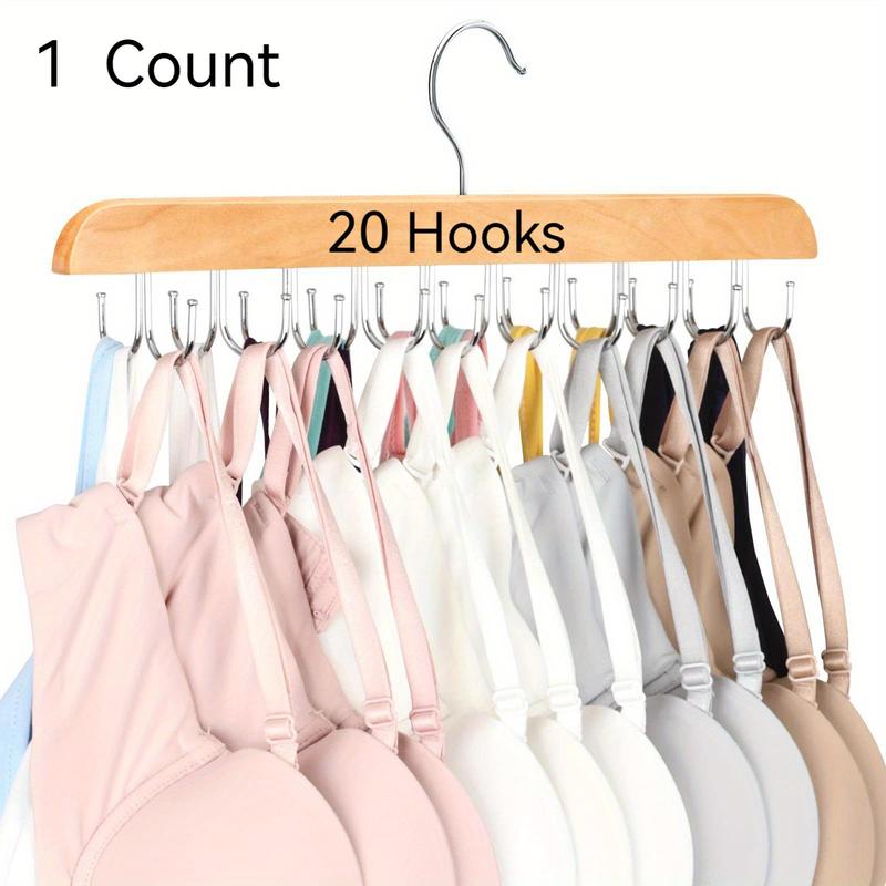 Bra Hanger with 20 Hooks, 1 Count Space Saving Wooden Hanger for Closet, Hanger for Underwears, Ties, Camisoles & Belts, Household Organizer for Closet, Wardrobe, Dorm