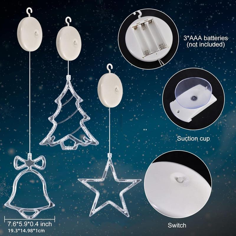 Christmas Tree & Star & Bell Design Led Light, 1 Set Battery Powered Led Suction Cup Light (no Battery), Decorative Light for Home Party Festival