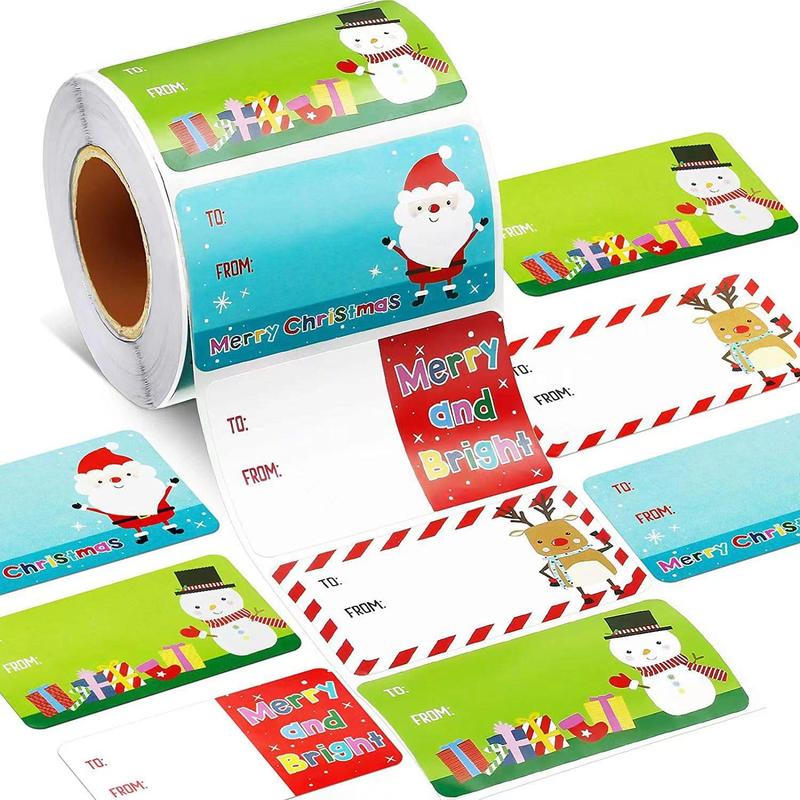 Santa Claus Pattern Self Adhesive Label Sticker, 500pcs roll Christmas Gift Wrapping Sticker, Gift Decoration Sticker for Birthday Holiday Party