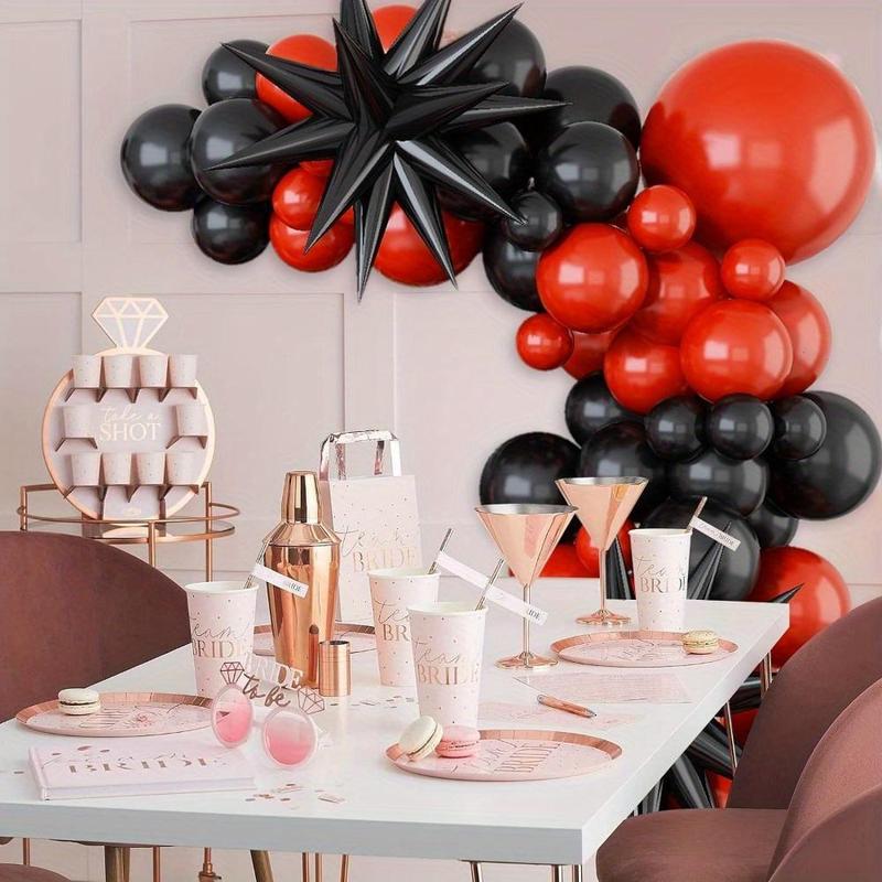 Black & Red Themed Balloon Arch Kit, 98pcs set Mixed Color Latex Balloon, DIY Birthday Party Decoration Balloons with Black Explosion Star, Festive & Party Supplies