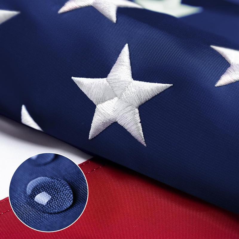 American Flag 3x5 FT 210D For Outside 100% Made In USA Most Durable, Heavy Duty Spun Polyester, Luxury Embroidered Star with Brightly Colored Brass Grommets Premium US Flag Banners Waterproof Gift