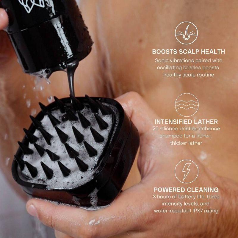 Black Wolf Sonic Scalp Scrubber + Daily Shampoo Bundle for Personal Bathing - Deep Cleansing & Scalp Health