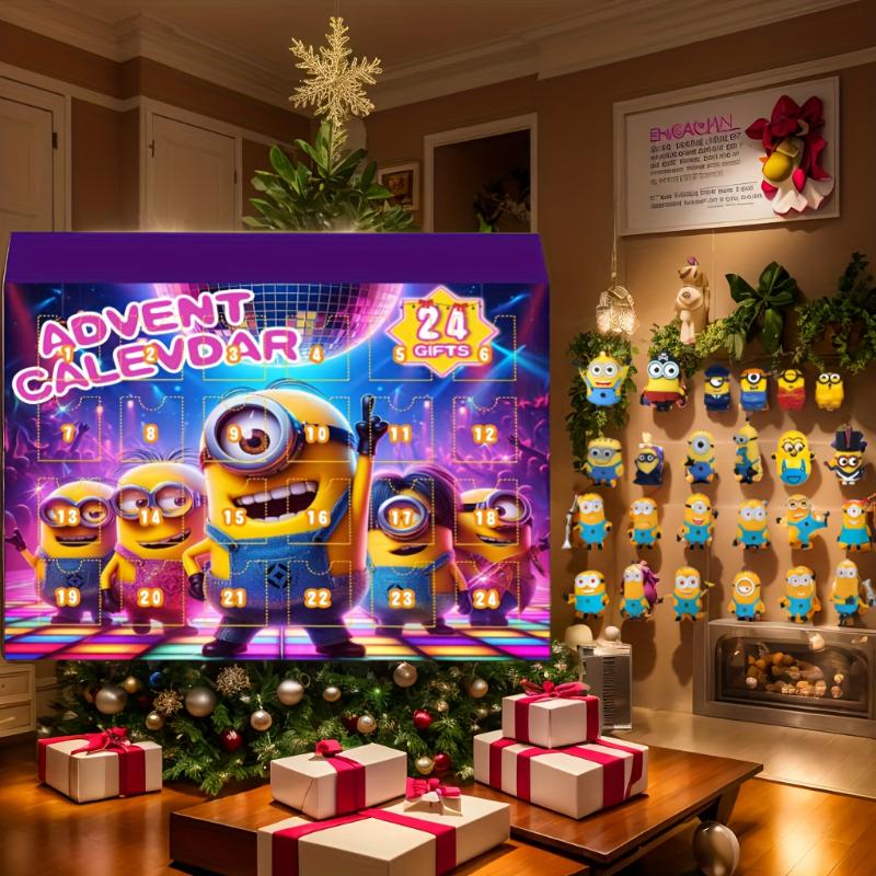 Minions Series Christmas Countdown Calendar - 24-Day Countdown Surprise Mystery Box, with 24 Random Collectible Character Dolls, Artistic Decor Style, PVC, No Electricity Required, Very Suitable for Christmas and New Year Gifts