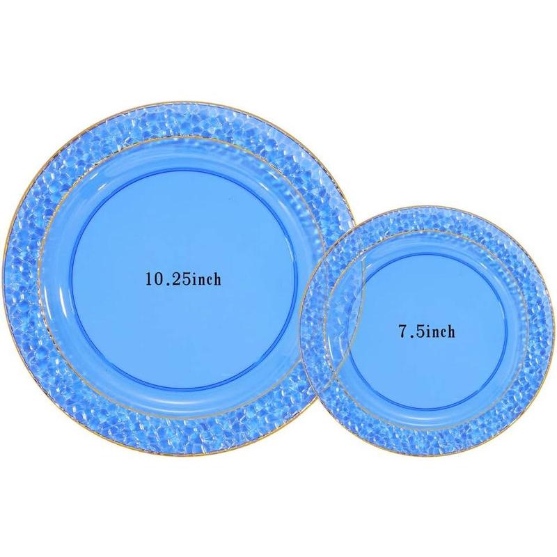 102 count Blue Plastic Plates - Disposable Blue Party Plates Include 51 count 10.25inch Dinner Plates & 51 count 7.5inch Dessert Plates for Wedding & Party