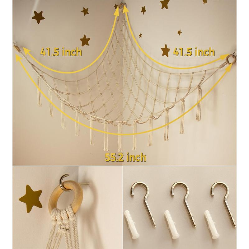 Stuffed Animal Storage Hammock or Net Corner - Large Toy Hammock Net for Stuffed Animals Room Decor - Cute Stuff Animal Organizer Holder for Plush Plushie - Kids Baby Nursery Wall Bedroom Home Decor mirolam