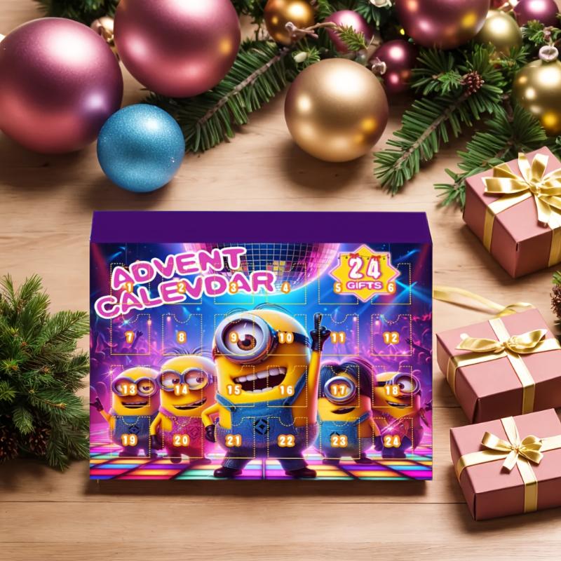 Minions Series Christmas Countdown Calendar - 24-Day Countdown Surprise Mystery Box, with 24 Random Collectible Character Dolls, Artistic Decor Style, PVC, No Electricity Required, Very Suitable for Christmas and New Year Gifts