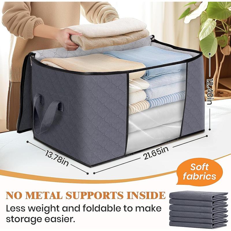 6 Pack Clothes Storage, Foldable Thick Fabric Blanket Storage Bags, Storage Containers for Organizing Bedroom, Closet, Clothing, Comforter, Organization and Storage with Handle,Grey