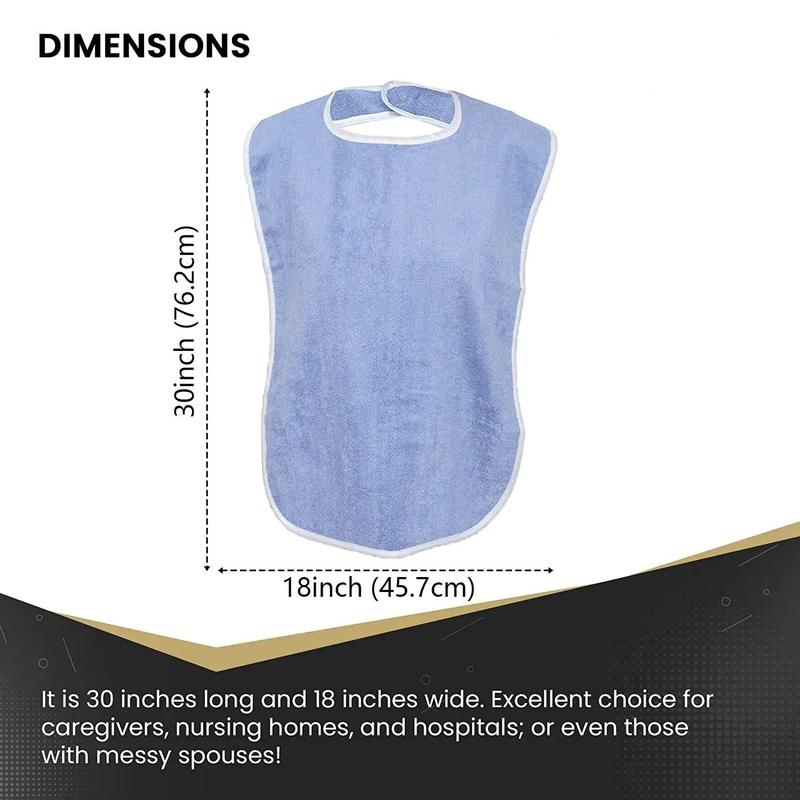 Washable Adult Bibs for Women and Men, Adjustable Eating Cloth for Elderly Seniors Citizens and Disabled, Terry Bib Clothing Protector