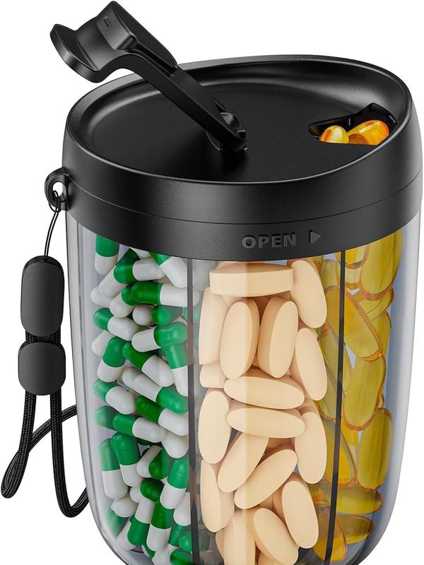 Christmas Sale !!! Large Supplement Organizer Bottle, Holds Plenty of 6 Various Vitamins in 1 Pill Dispenser with Anti-Mixing & Wide Openings Design, Easy to Retrieve Meds, Includes 20 Pcs Stick-on Labels, Black Healthcare Aid Vitamins