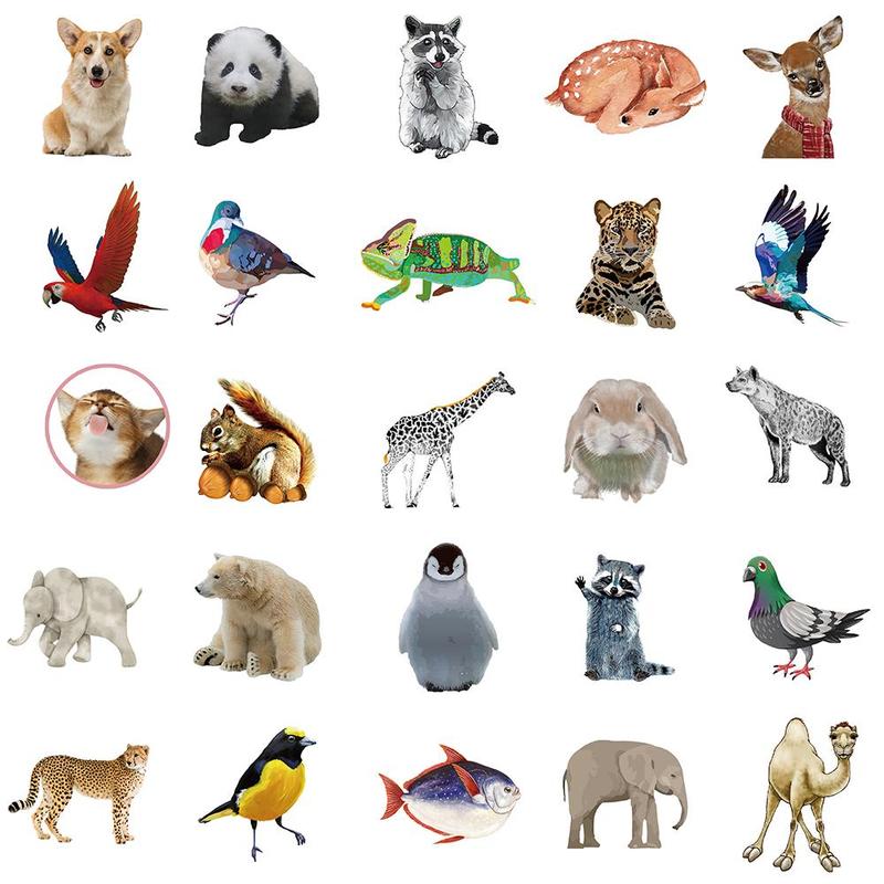 Animal World Pattern Sticker, 50pcs set Cute Cartoon Animal Decorative Sticker, DIY Decals for Water Bottle, Phone Case, Scrapbooking, Journal Making