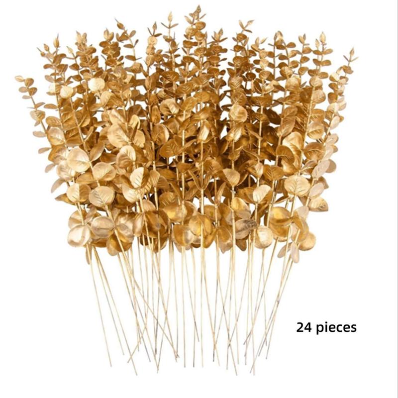 Artificial Eucalyptus Leaves without Vase, 24pcs set Decorative Plants for Home Ornaments, Faux Plants for Wedding Bouquet Home Decoration, Room Decor, Girly Bedroom Accessories