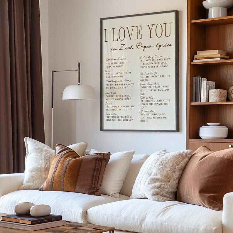 I Love You Lyrics - ZB Art Print, Romantic Coastal Cowgirl Wall Art, Preppy College Apartment Decor, Perfect for Music Lovers and Stylish Spaces