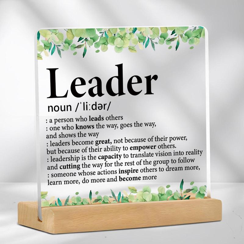 Letter & Leaf Pattern Acrylic Plaque, 1 Count Creative Gift for Leader, Office Desk Decorative Plaque, Home Decor Supplies