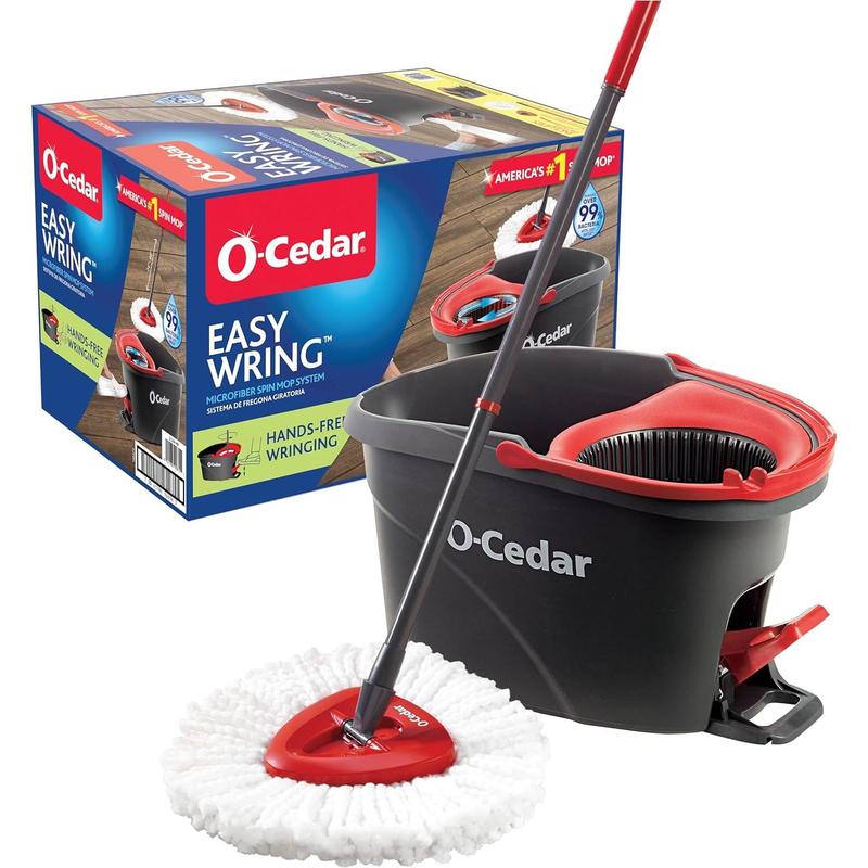 Easywring microfiber spin mop, bucket floor cleaning system, red, gray, standard