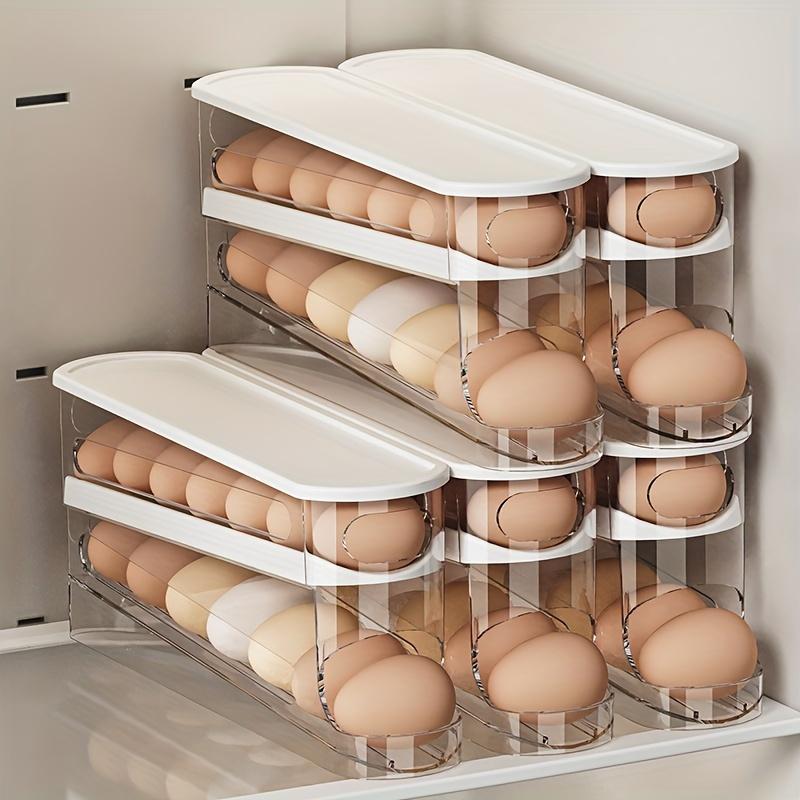 Clear Egg Storage Box, 1 Count Space Saving Rolling Egg Holder Fridge Storage Boxes, Durable Plastic Egg Organizer for Refrigerator, Kitchen Accessories