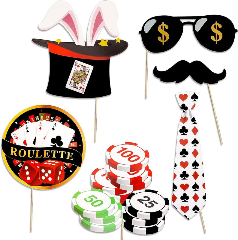 Las Vegas Casino Photo Booth Props Funny DIY  Theme Selfie Props Kit for Night Party Decoration Party Favors 25 count