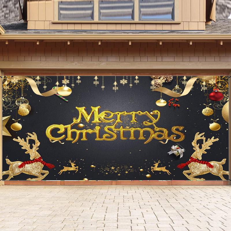 Christmas Themed Backdrop, 1 Count Merry Christmas Letter & Cartoon Pattern Backdrop, Festive & Party Supplies for Home & Garage Door Decor