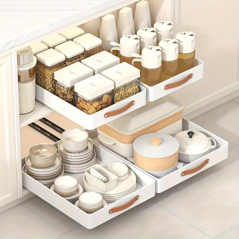 「12h to ship」Pull out Cabinet Organizer Fixed with Adhesive Nano Film, Heavy Duty Slide Out Pantry Shelves Drawer Storage, Pull Out Drawer for Kitchen, Pantry, Bathroom, 11.81