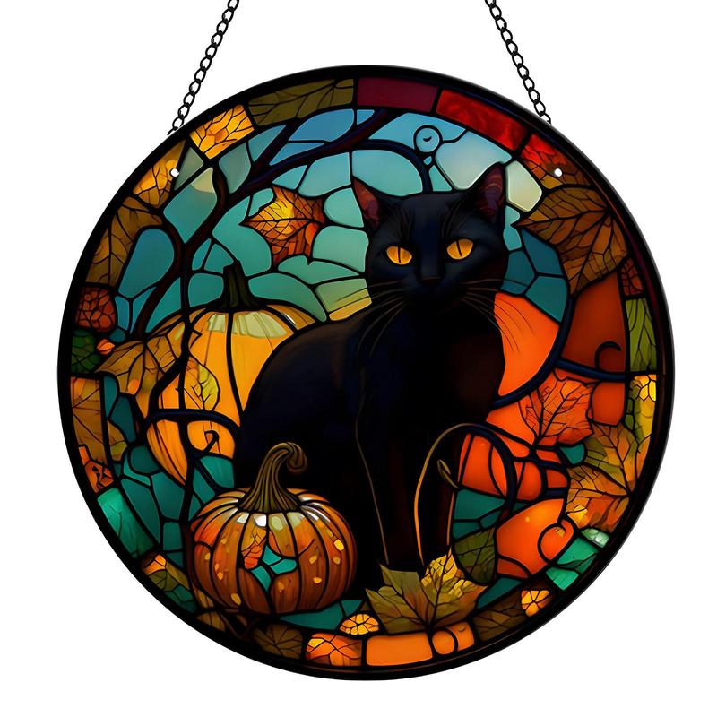 Black Cat Pattern Hanging Decor, 1 Count Exquisite Round Acrylic Hanging Ornament, Wall Decor for Home, Cafe, Party