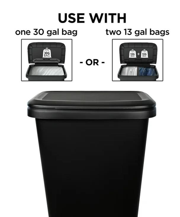 20.4 Gallon Trash Can, Plastic Dual Function Divided Extra Large Kitchen Trash Can, Black