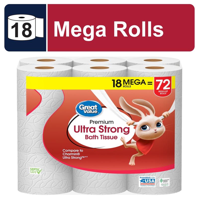 Great Value Ultra Strong 2-Ply Toilet Paper, 18 Mega Rolls