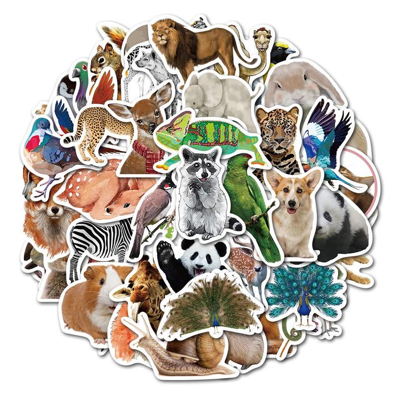 Animal World Pattern Sticker, 50pcs set Cute Cartoon Animal Decorative Sticker, DIY Decals for Water Bottle, Phone Case, Scrapbooking, Journal Making