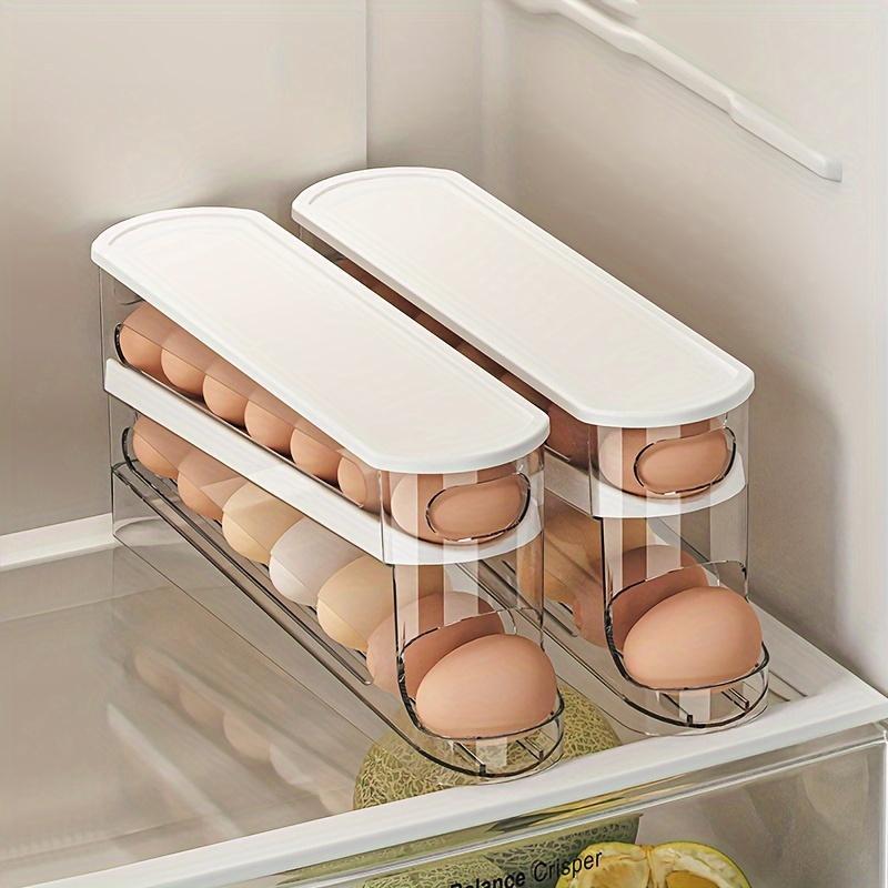 Clear Egg Storage Box, 1 Count Space Saving Rolling Egg Holder Fridge Storage Boxes, Durable Plastic Egg Organizer for Refrigerator, Kitchen Accessories