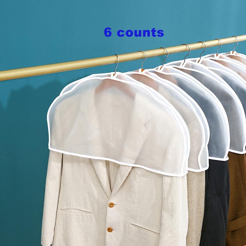 Transparent Dustproof Clothes Cover, 6 Counts set Plastic Clothes Hanger Cover, Clothes Protector for Suits, Coats, Jackets, Shirts, Dresses