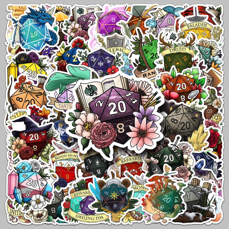 Cartoon Dice Pattern Sticker, 50pcs Colorful Waterproof Self Adhesive Decor Paper, Decor Sticker for Gift Greeting Card Water Bottle Laptop Phone