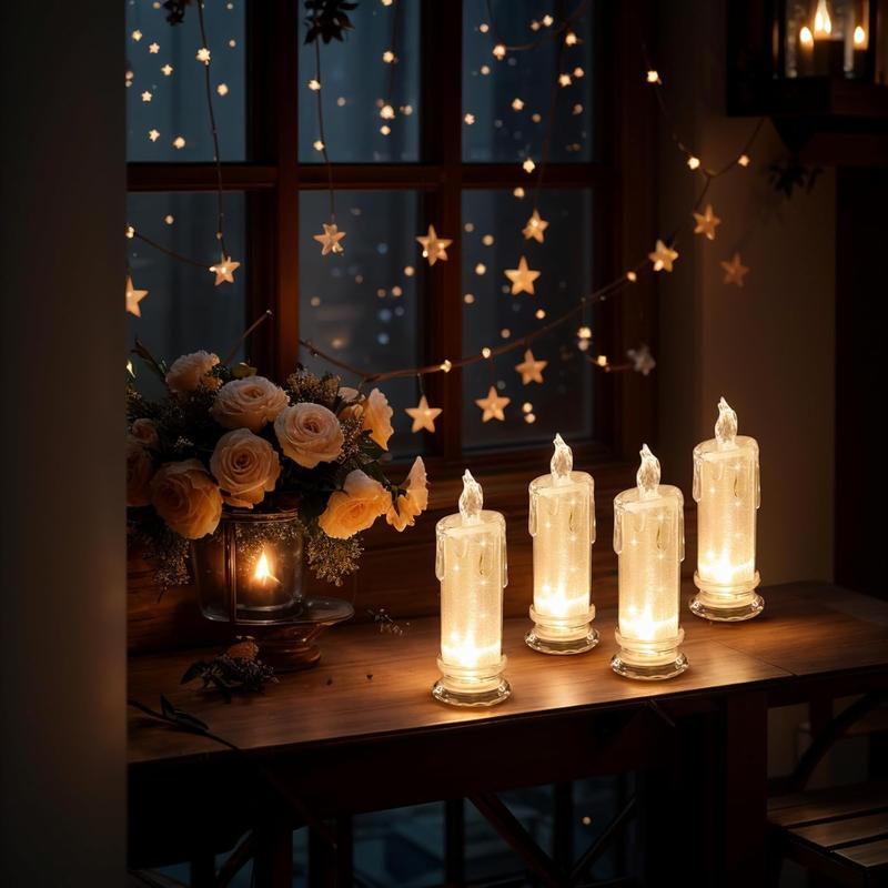 LED Candle Light, 1 Set Battery Powered Christmas Flameless Candle Light Ornaments, Decorative Candle Light for Home Party Wedding Festival