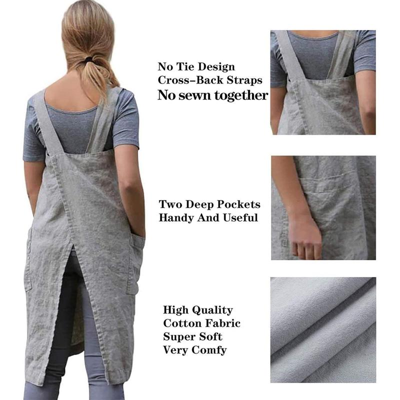 Cotton Linen Apron for women Cross Back Apron Pinafore Dress for Baking Cooking Gardening Work