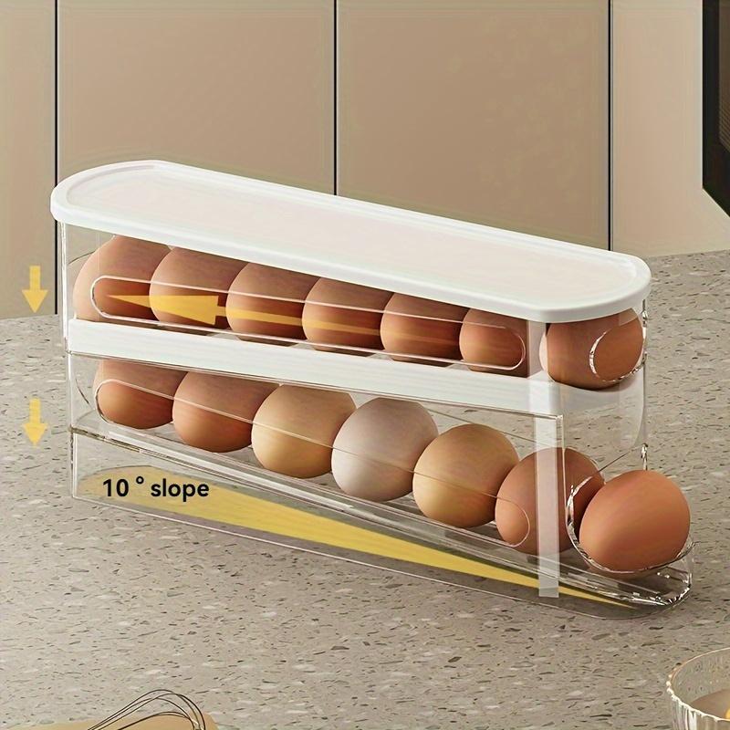 Clear Egg Storage Box, 1 Count Space Saving Rolling Egg Holder Fridge Storage Boxes, Durable Plastic Egg Organizer for Refrigerator, Kitchen Accessories