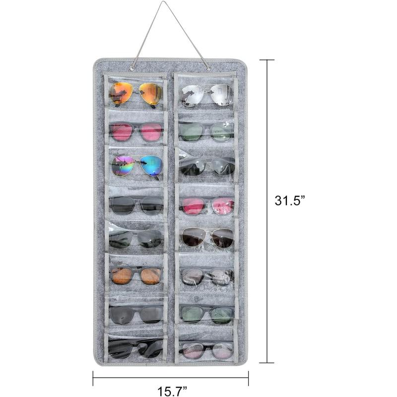 Sunglasses Dust-Proof Organizer Storage Wall Mounted Hanging Sunglasses Organizer 16 Slots Glasses Storage Organizer Holder (Grey Large)